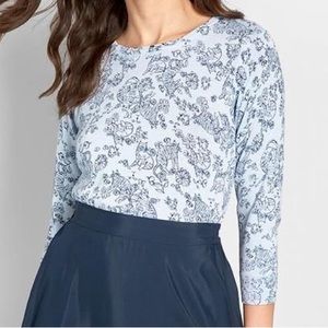 ModCloth Charter School 3/4 sleeve Sweater in light blue with Cats XL